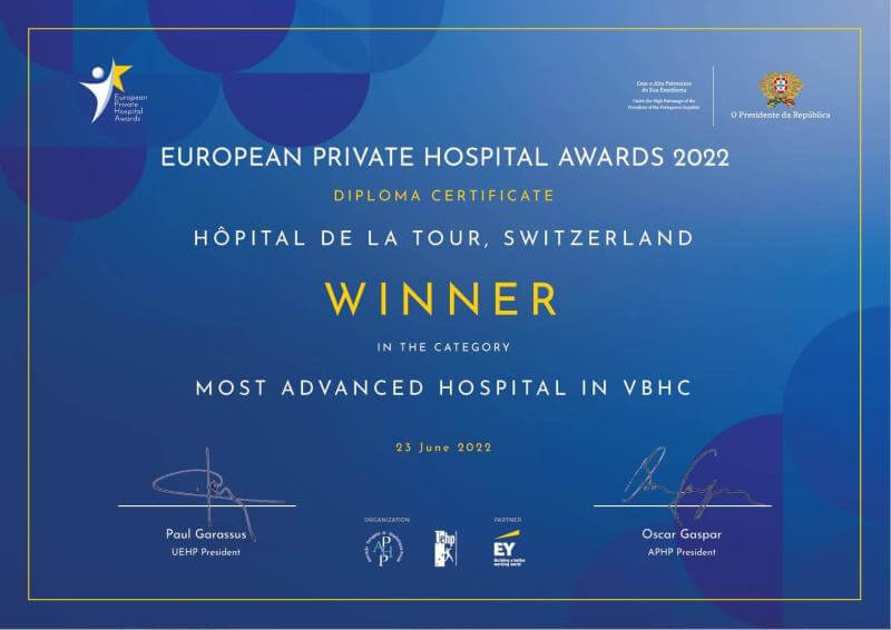 L’Hôpital de La Tour remporte le prix de l’Hôpital privé européen le plus avancé en matière de valeur en santé (Value Based Healthcare ou VBHC)
